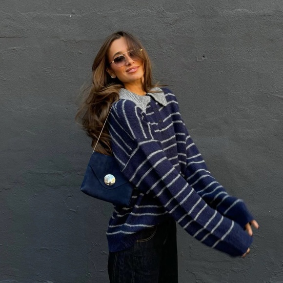 Lioness Rising Sun Jersey Pullover Grey / Navy Women's Collared Sweater Small - Picture 1 of 4